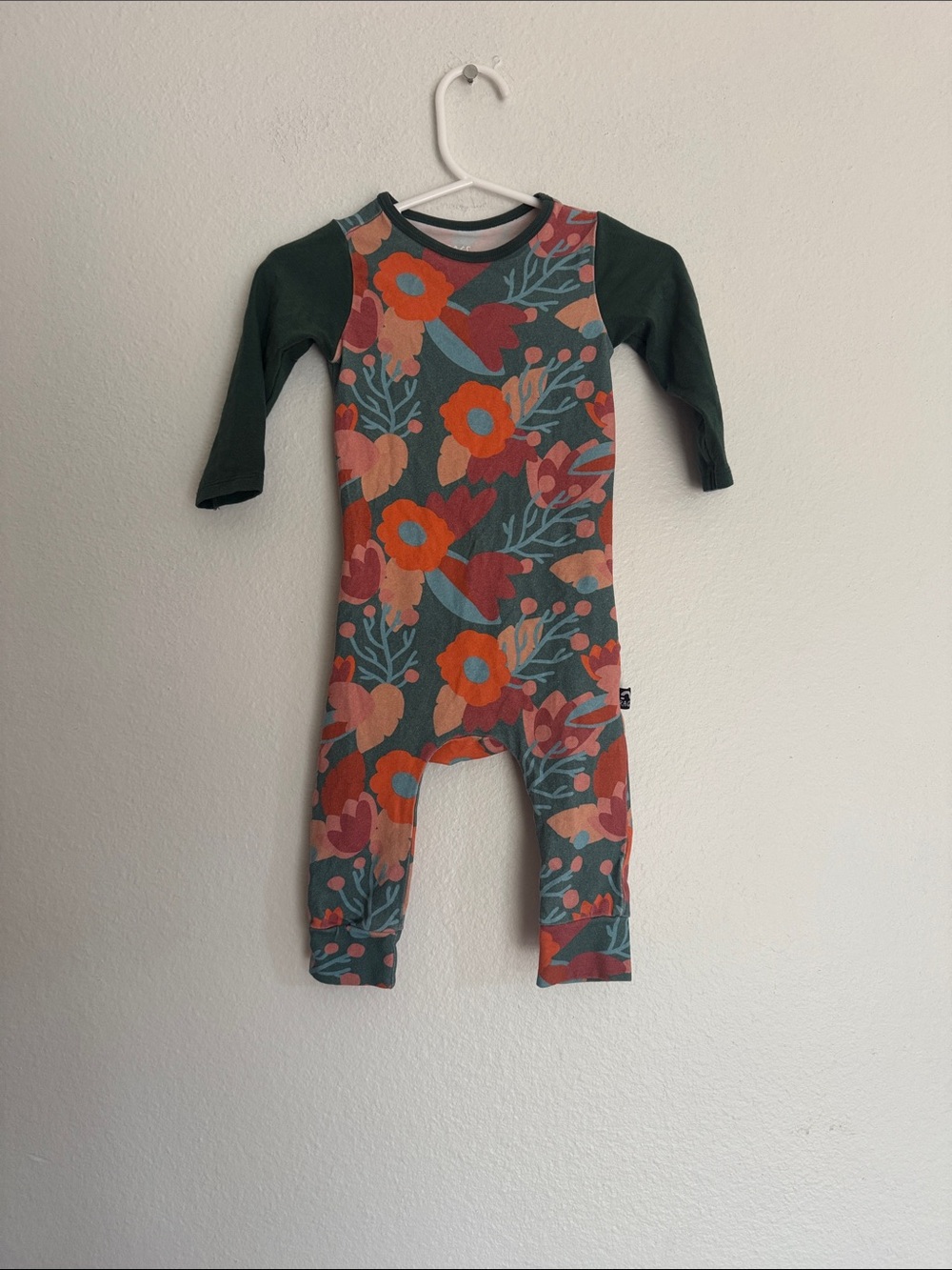Floral Print Kids One-Piece Romper - Green Sleeve